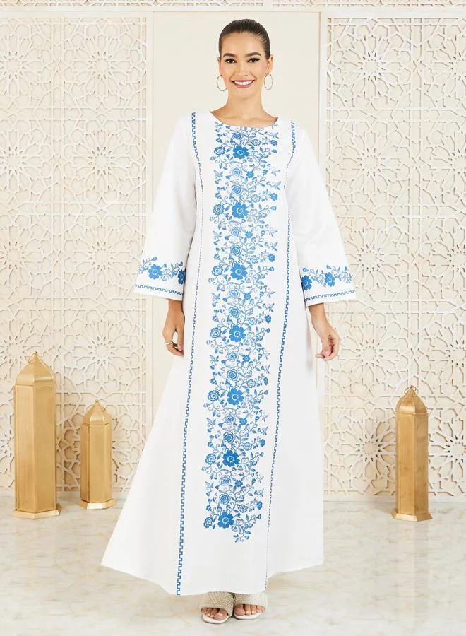 Styli Floral Panel Print Jalabiya