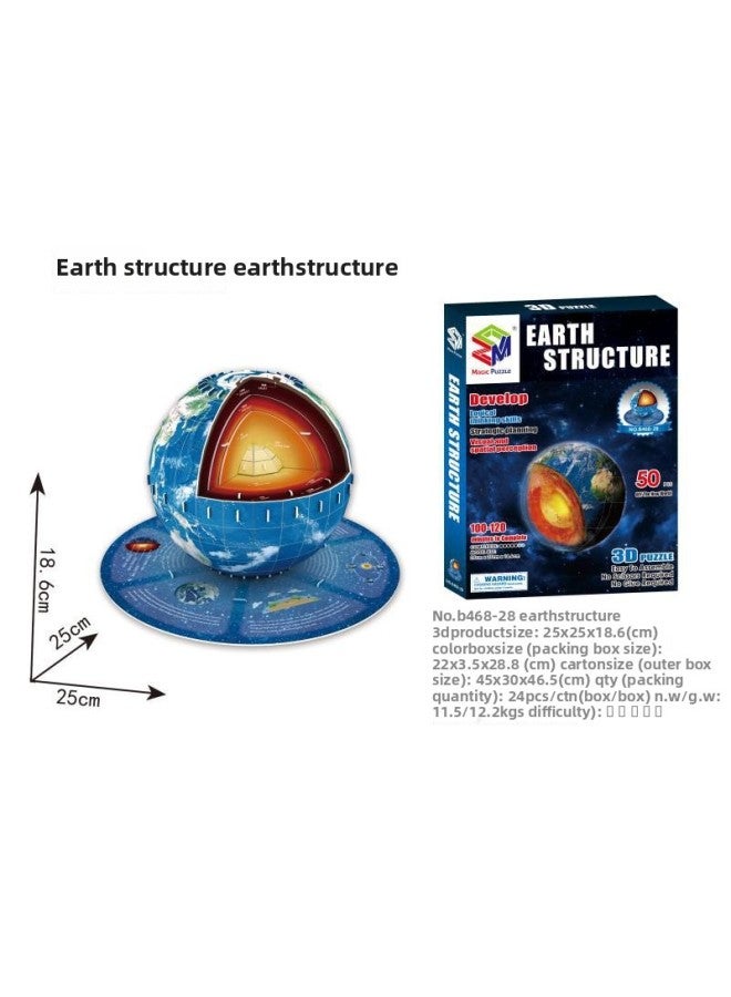 3D 3D Puzzle Globe Volcano Structure Children Diy Space Planet Assembled Science And Education Toys-Color:Earth Structure - Image 1