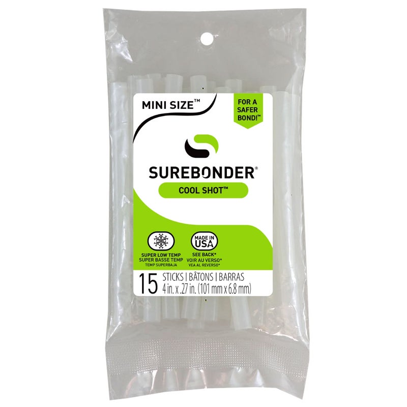 Surebonder Cool Shot Mini Glue Sticks - 15 Pack, 4 Inch Length, Super Low Temperature - Image 1