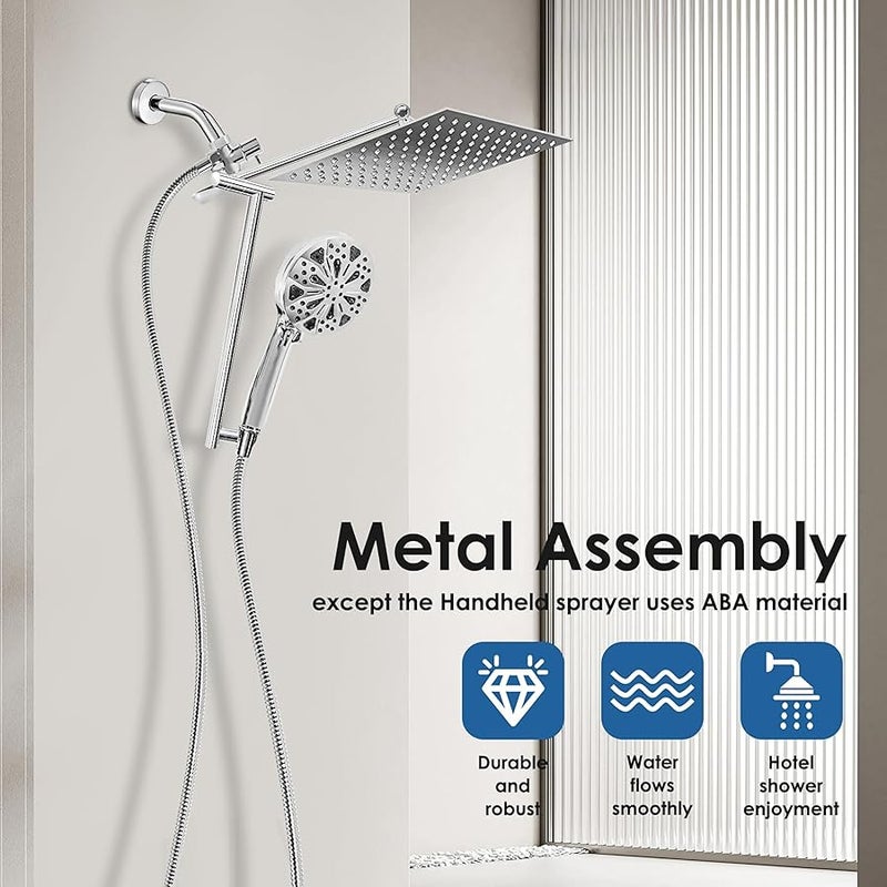10 Upgraded Metal Rainfall Shower Head with Handheld Combo, High Pressure Shower heads with 10 Spray Modes, Adjustable Extension Arm,71 Inches Hose and Integrated holder for Easy Fixing,Chrome - Image 2