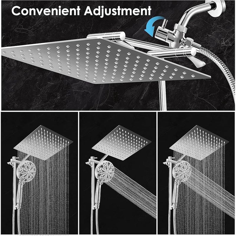 10 Upgraded Metal Rainfall Shower Head with Handheld Combo, High Pressure Shower heads with 10 Spray Modes, Adjustable Extension Arm,71 Inches Hose and Integrated holder for Easy Fixing,Chrome - Image 3