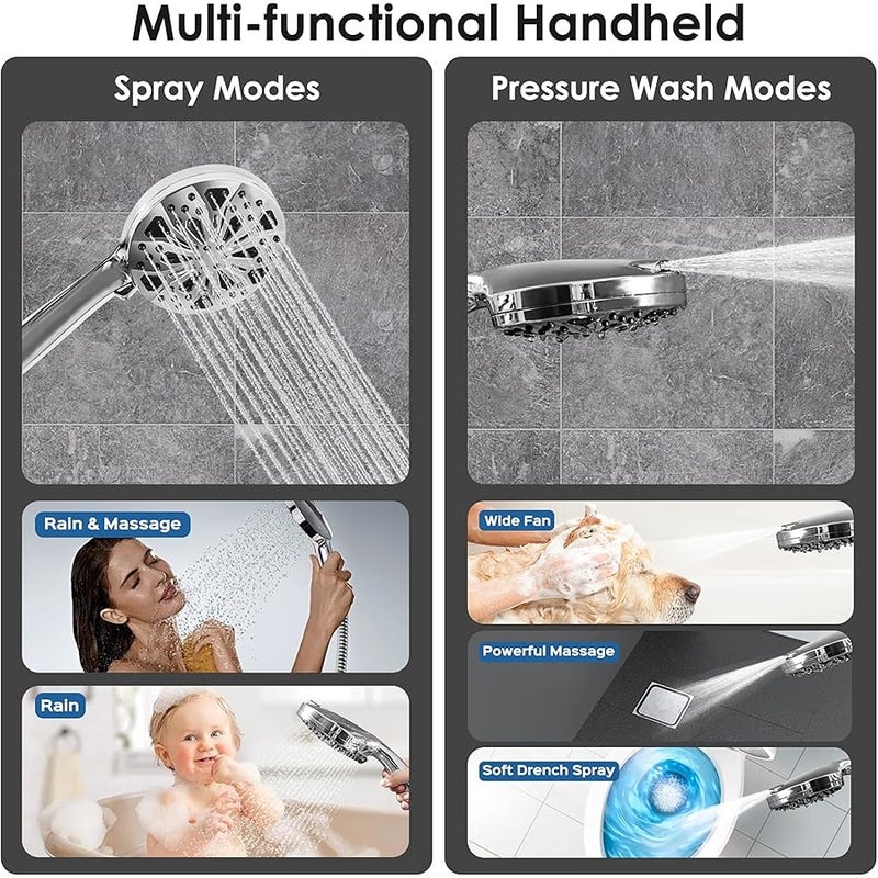 10 Upgraded Metal Rainfall Shower Head with Handheld Combo, High Pressure Shower heads with 10 Spray Modes, Adjustable Extension Arm,71 Inches Hose and Integrated holder for Easy Fixing,Chrome - Image 4