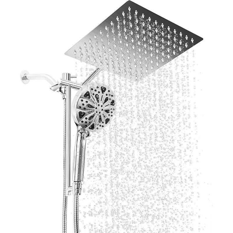 10 Upgraded Metal Rainfall Shower Head with Handheld Combo, High Pressure Shower heads with 10 Spray Modes, Adjustable Extension Arm,71 Inches Hose and Integrated holder for Easy Fixing,Chrome - Image 1