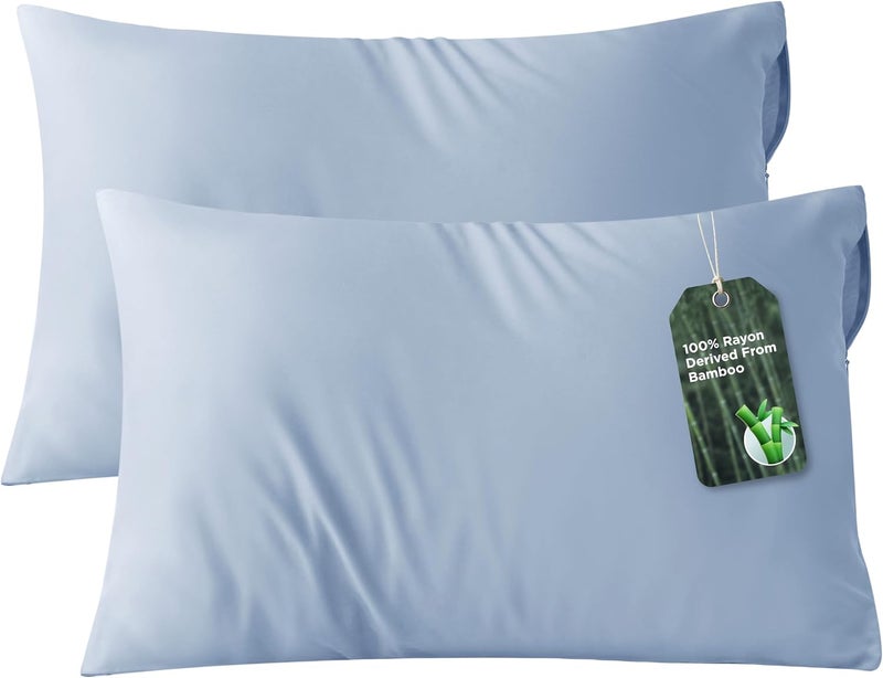 Bedsure Zipper Pillow Cases King, Cooling King Pillow Cases Set of 2, Rayon Derived from Bamboo Cooling Pillowcase for Hot Sleepers, Soft & PureWoven Pillow Covers, Gifts, Light Blue, 20x36 Inches - Image 1