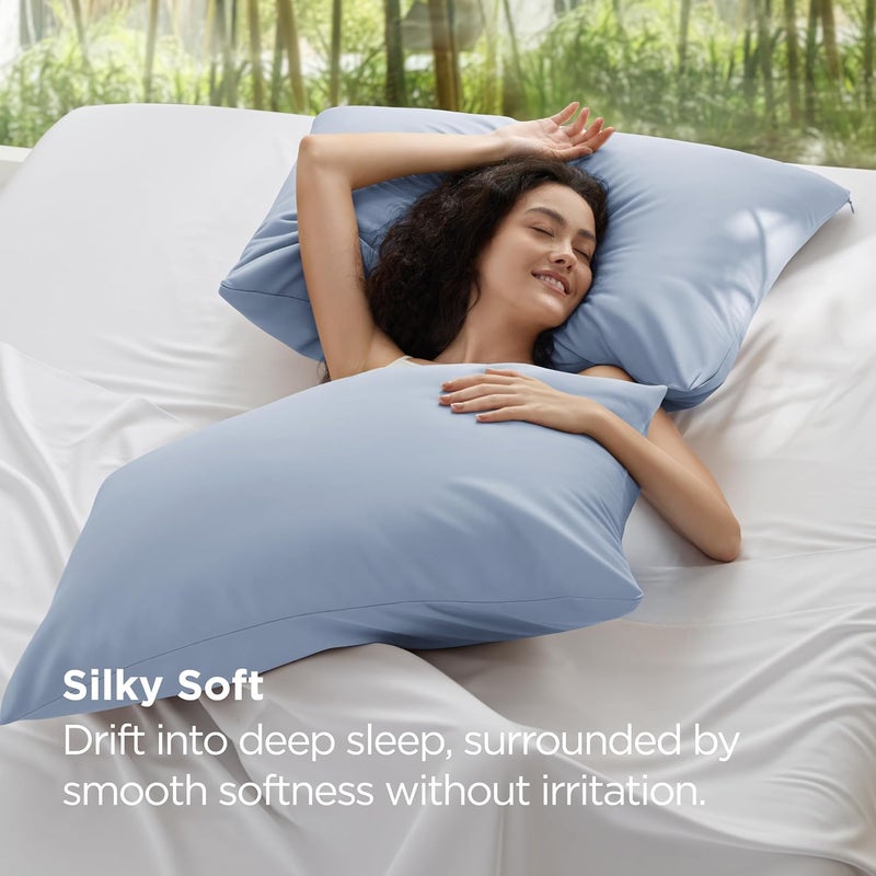 Bedsure Zipper Pillow Cases King, Cooling King Pillow Cases Set of 2, Rayon Derived from Bamboo Cooling Pillowcase for Hot Sleepers, Soft & PureWoven Pillow Covers, Gifts, Light Blue, 20x36 Inches - Image 3