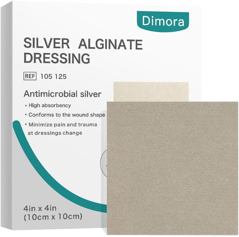 Dimora Upgrade Silver Calcium Alginate Wound Dressing Antibacterial Non Stick Gauze Highly Absorbent Sterile Bandage Pads4 x 4 Patches 5 Packs - Image 1