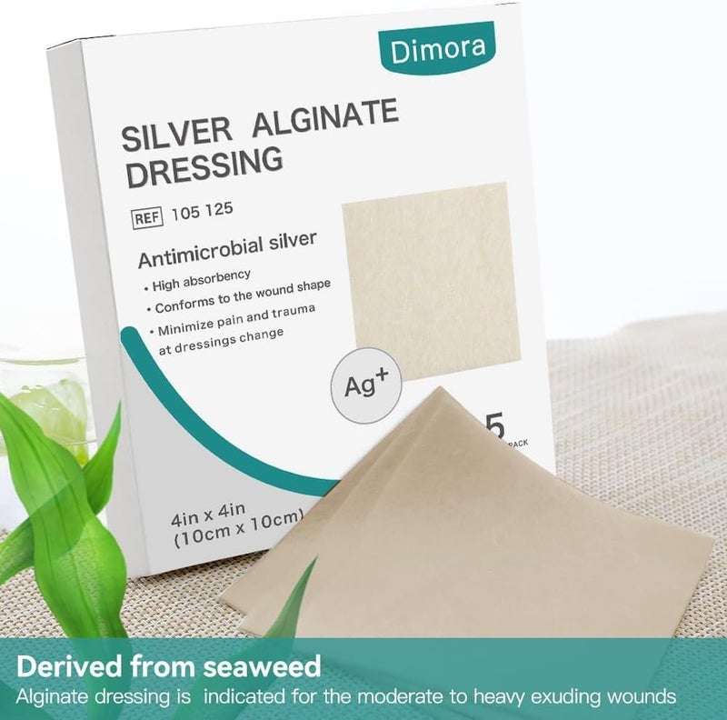 Dimora Upgrade Silver Calcium Alginate Wound Dressing Antibacterial Non Stick Gauze Highly Absorbent Sterile Bandage Pads4 x 4 Patches 5 Packs - Image 2