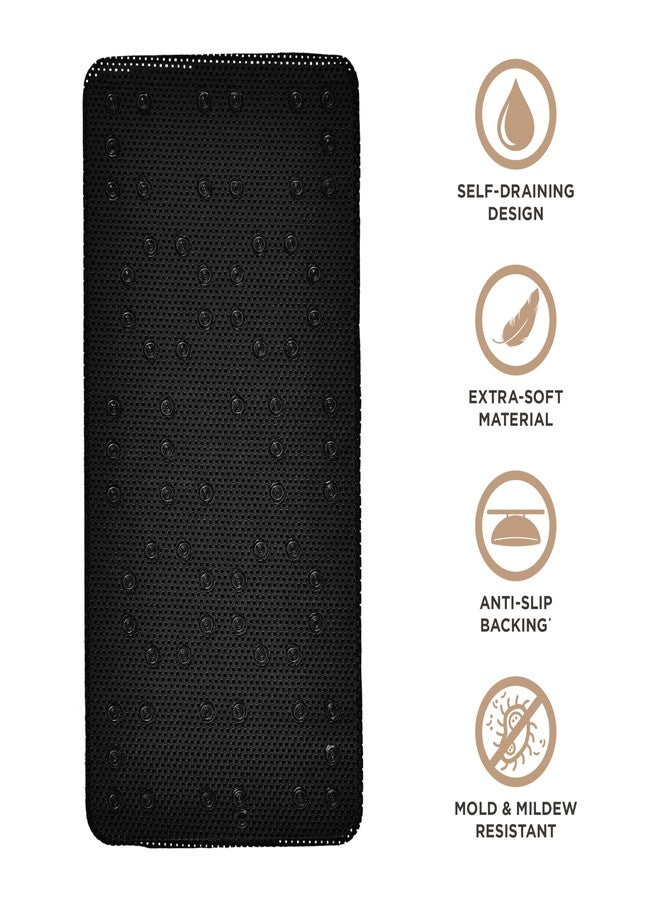 Bath Bliss Bath Mat | Extra Long | Self Draining | Soft Cushioned | Bathroom Tub Accessories | Anti-Slip Backing | Black - Image 2