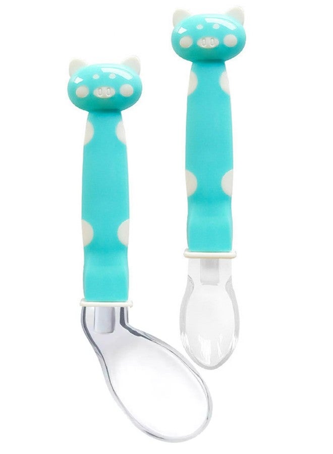 Mopslik Soft Silicone Gel Tip Baby Infant Feeding 1st and 2nd Stage Training Cartoon Animal Spoon Pack of 2 (Blue) - Image 1