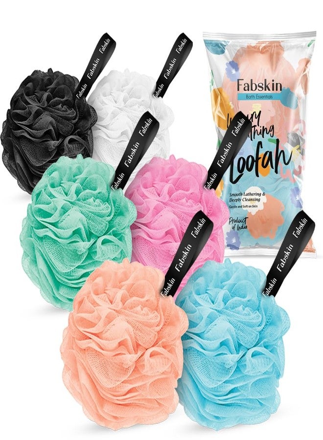 FABSKIN Round Loofah Bath Shower Sponge Scrubber Exfoliator for Women & Men | Body Wash Scrub for Bathing | Smooth Lathering & Deeply Cleansing Bath Scrubber for Body (Multicolor, Pack of 6) - Image 1
