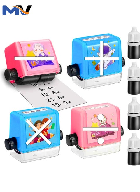 4Pcs Digital Teaching Roller Stamps  Addition, Subtraction, Multiplication, Division  Reusable Math Practice Toy for Kids  Educational Calculation Stamps for Math Learning