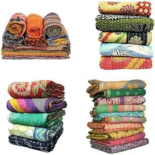 rajwada-fashion rajwada-fashion Indian Tribal Kantha Quilts Vintage Cotton Bed Cover Throw Old Sari Made Assorted Patches Made Rally  - Image 1