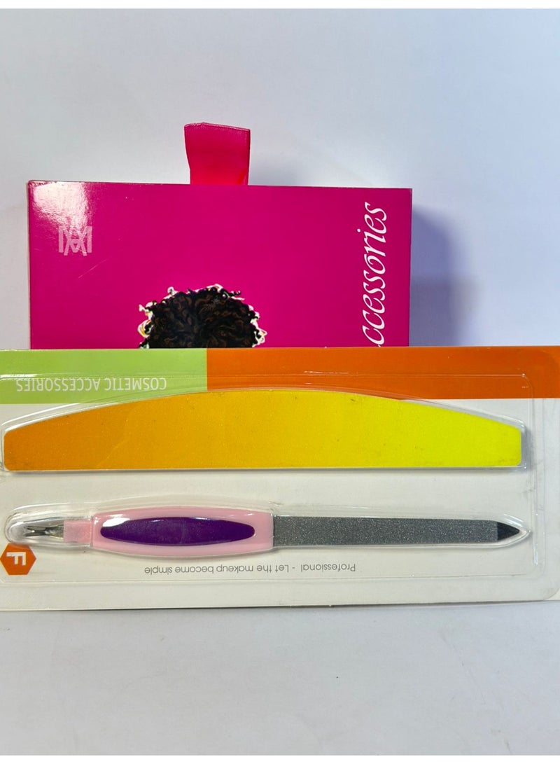 2-In-1 Double Sided Nail File, Buffer, Cuticle Remover, Trimmer, Sanding and Polish Tool + Professional Nail File with Double Sided Sanding - for False Nails 2PCS - Image 1