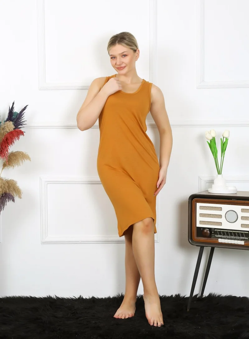 Akbeniz Women's Thick Strap Combed Cotton Nightgown Mustard 14001