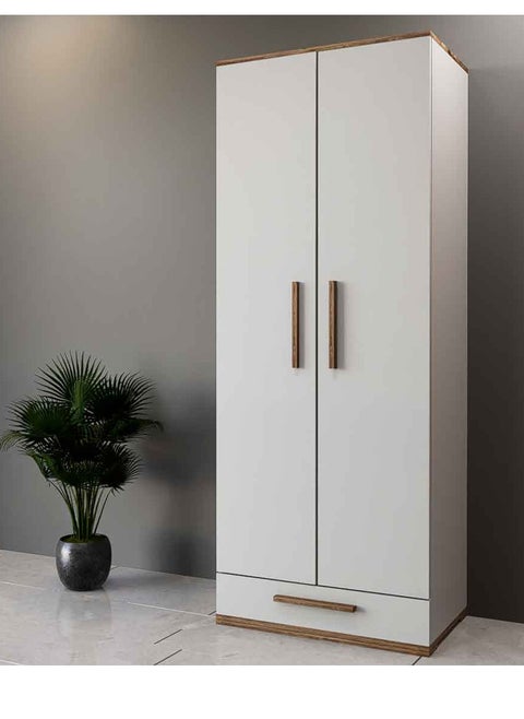 White and brown double-door wardrobe and wardrobe - DLB03