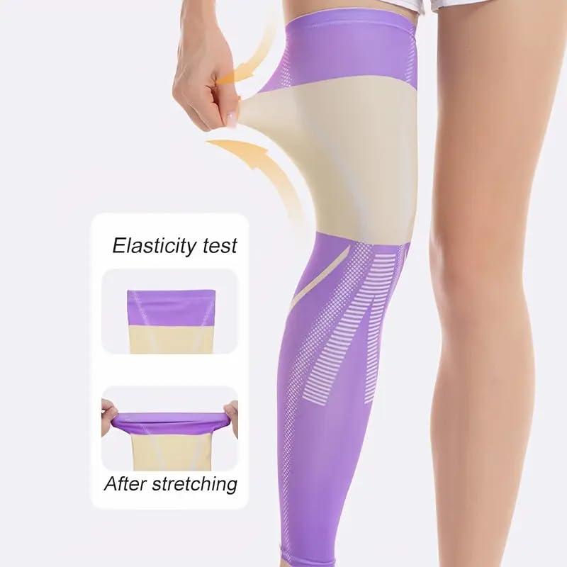 SUBHUSHA Compression Leg Sleeves | Full-Length Anti-Slip Support | Shin Splint & Muscle Pain Relief | Unisex Sports & Workout Gear | (Pair, Purple & Yellow) - Image 3