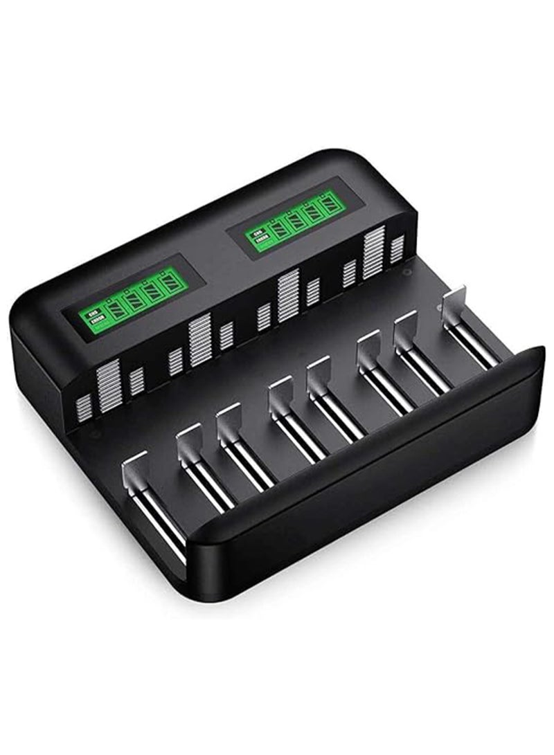 BESTON 8-Slot Universal Battery Charger with LCD Display and Fast USB-C Charging Input Multi-Size Smart Charger for AA, AAA, C & D Rechargeable Batteries with Independent Charging Slots - Image 1
