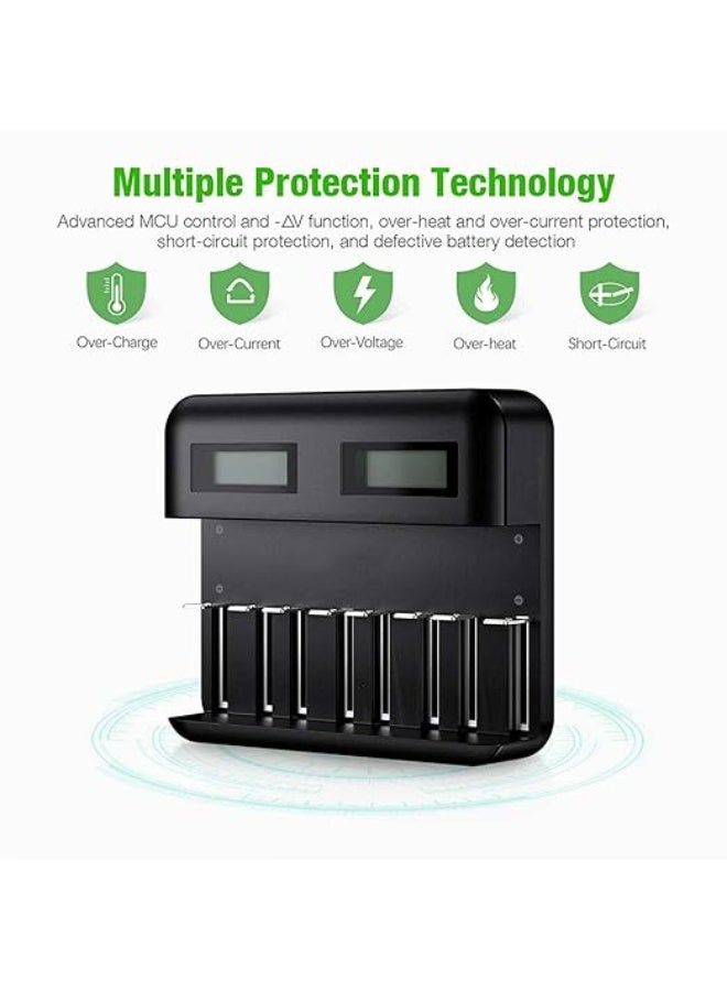 BESTON 8-Slot Universal Battery Charger with LCD Display and Fast USB-C Charging Input Multi-Size Smart Charger for AA, AAA, C & D Rechargeable Batteries with Independent Charging Slots - Image 4