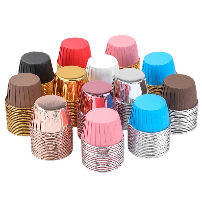 50 Colorfulful Rolled Edge Cake Cups, Gold Double-Sided Aluminized Baking Cups, High Temperature Resistant Silver Rolled Muffin Cups - Image 3