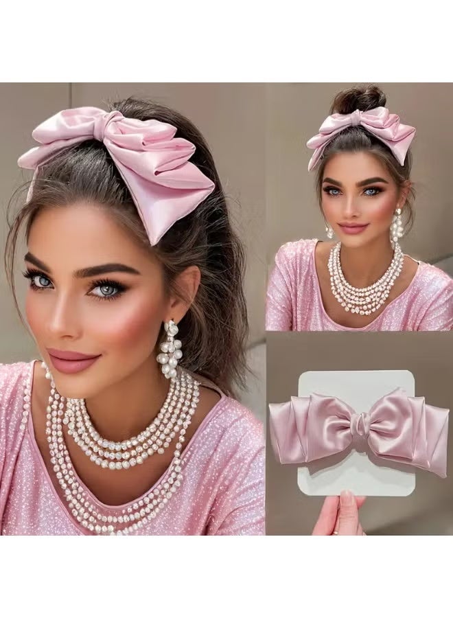 JUMEI 2PCS Satin Bow Hair Clips – Elegant Princess Style Hair Accessories for Women & Girls, Cute Hairpins Set (Red & Pink) - Image 4