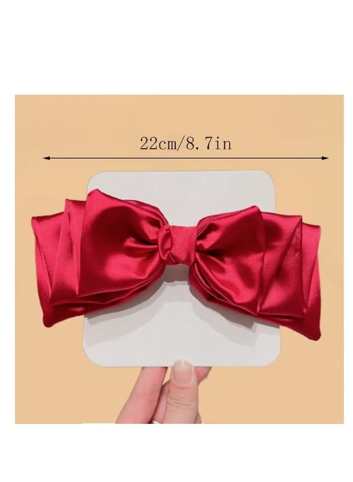 JUMEI 2PCS Satin Bow Hair Clips – Elegant Princess Style Hair Accessories for Women & Girls, Cute Hairpins Set (Red & Pink) - Image 5
