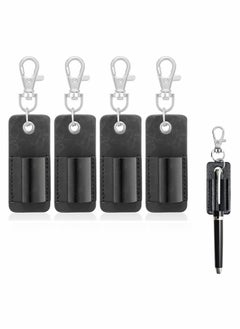 Excefore Portable Lanyard Pen Holder, 4 Pcs PU Leather Badge Pencil Holder with Keychain  - Image 1