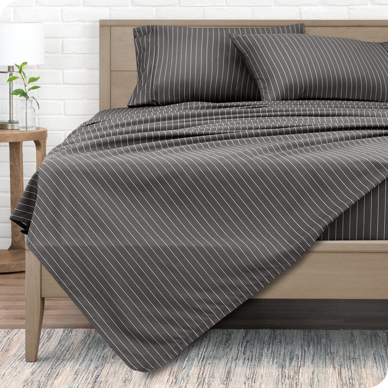 Bare Home Twin XL Sheet Set - College Dorm Size - 1800 Ultra-Soft Microfiber Twin Extra Long Bed Sheets - Deep Pockets - Easy Fit - 3 Piece Set - Bed Sheets (Twin XL  Pinstripe - Grey/White) - Image 1