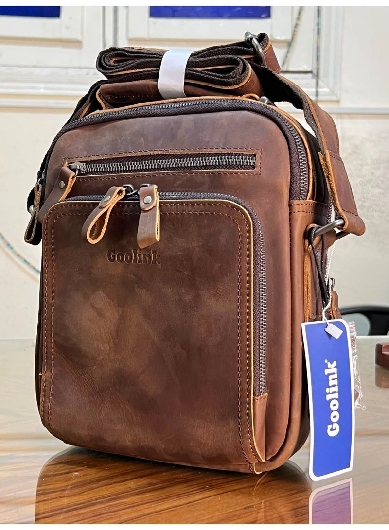 Goolink GL22613 Vintage Leather Crossbody Bag - Premium Multi-Pocket Shoulder Bag for Men - Image 2