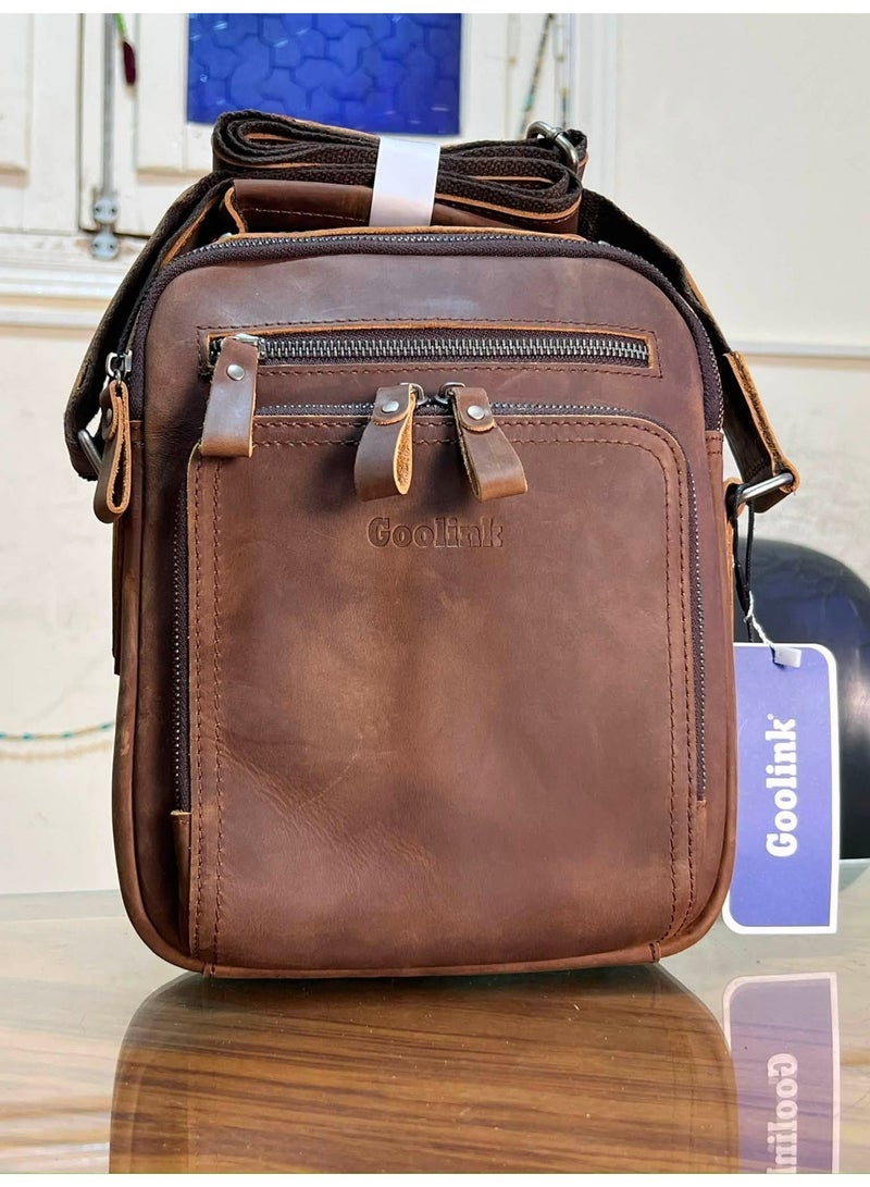 Goolink GL22613 Vintage Leather Crossbody Bag - Premium Multi-Pocket Shoulder Bag for Men - Image 3