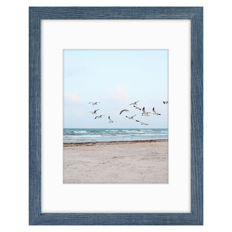 Frametory 11x14 Frames Display 8x10 Picture with Mat or 11x14 Photo Without Mat ShatterResistant Glass PreInstalled Wall Mounting Hardware Blue