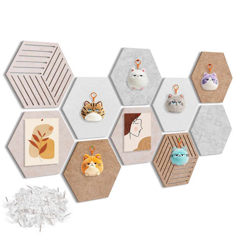 AIBOVI Fwpelt 12'' Large Hexagon Cork-Bulletin Board Tiles Adhesive 10 Pack Frameless Corkboard Hexagonal Prayer Vision Cork Board for Office Wall Decor, Hex Tack Pinboard with 30 Push Pins - Image 1