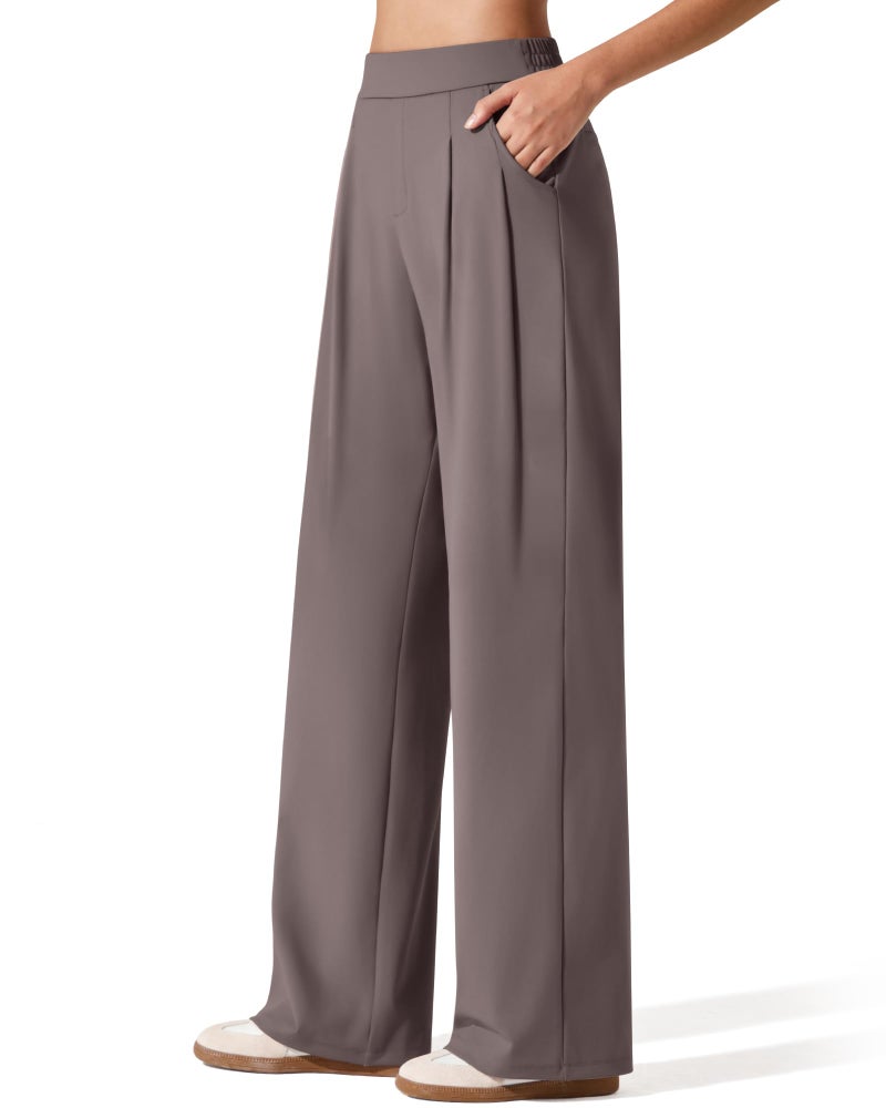 G4Free High Waisted Pants for Women with Pockets Wide Leg Dress Yoga Pleated Stretch Work Trousers Business Casual TaupeLPetite - Image 2