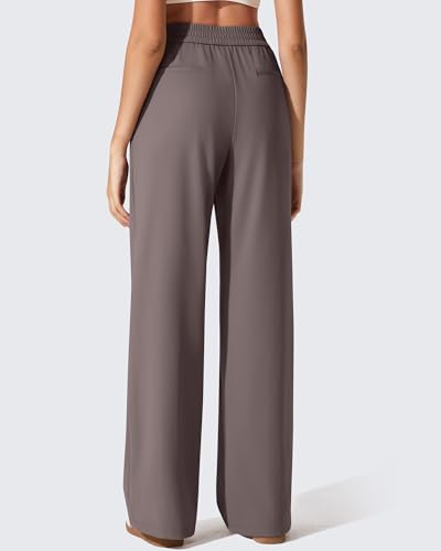 G4Free High Waisted Pants for Women with Pockets Wide Leg Dress Yoga Pleated Stretch Work Trousers Business Casual TaupeLPetite - Image 3