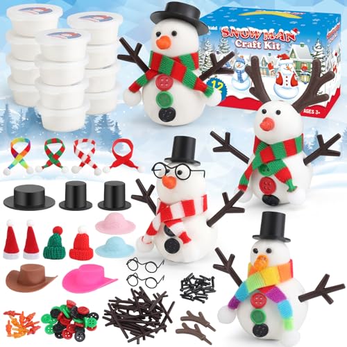 wookidel 12Pack Build a Snowman Kit Snowman Crafts for Kids Molding Clay Snowman Building Kit Christmas Stocking Stuffers for Kids and Adults Christmas Ornament Gift - Image 1