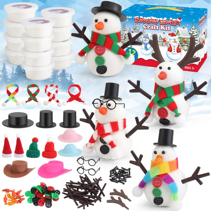 wookidel 12Pack Build a Snowman Kit Snowman Crafts for Kids Molding Clay Snowman Building Kit Christmas Stocking Stuffers for Kids and Adults Christmas Ornament Gift - Image 2