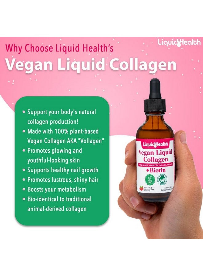 ليكويد هيلث LIQUIDHEALTH 100% كولاجين نباتي مع بيوتين 100,000 ميكروغرام قطرات سائلة - كولاجين سائل نباتي للنساء والرجال - نمو الشعر والأظافر، صحة البشرة، يعزز عملية التمثيل الغذائي - صنع في الولايات المتحدة الأمريكية، غير معدل وراثيًا (2 أونصة) - Image 4