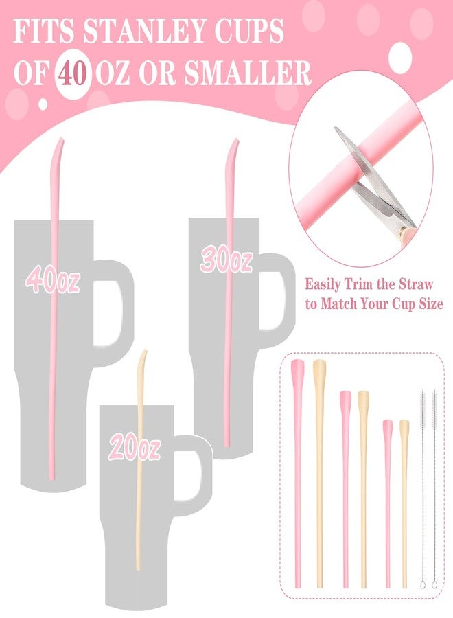Potchen 6 Pcs Anti Wrinkle Straw Reusable Flat Wide Drinking Straw Long Wrinkle Free Straw with Cleaner Brush for 20 oz 30 oz 40 oz Glass Water Bottle Tumbler - Image 2