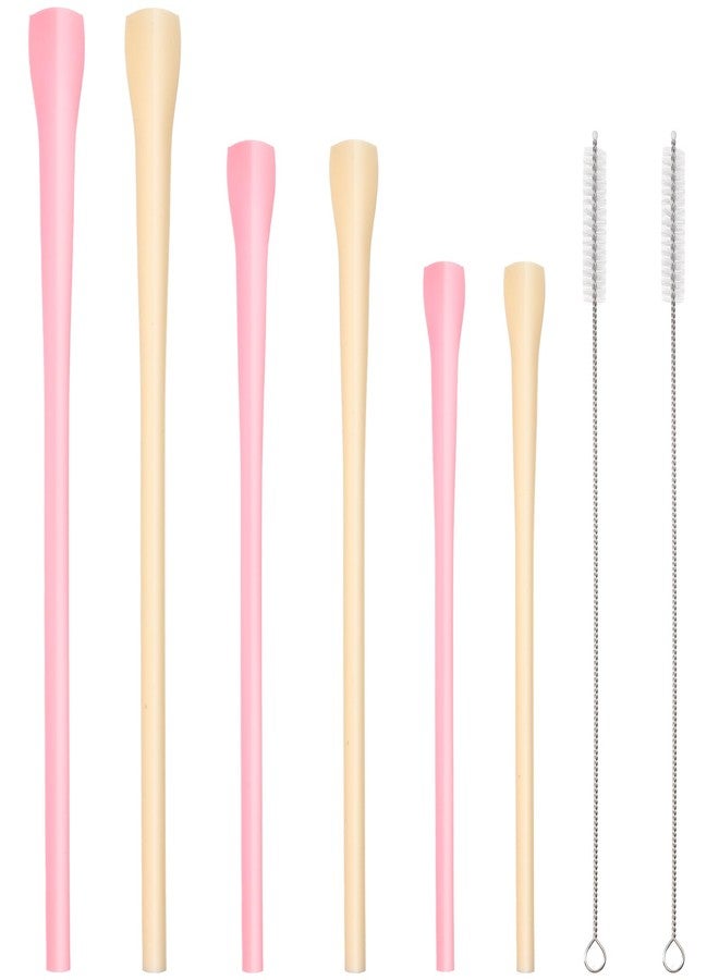 Potchen 6 Pcs Anti Wrinkle Straw Reusable Flat Wide Drinking Straw Long Wrinkle Free Straw with Cleaner Brush for 20 oz 30 oz 40 oz Glass Water Bottle Tumbler - Image 1