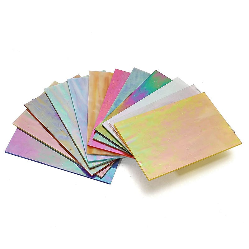 Lanyani 12 Sheets Iridescent Stained Glass Sheets for Mosaic Craft, 4x6 inch Bright Rainbow Cathedral Art Glass Packs, Opaque - Image 3