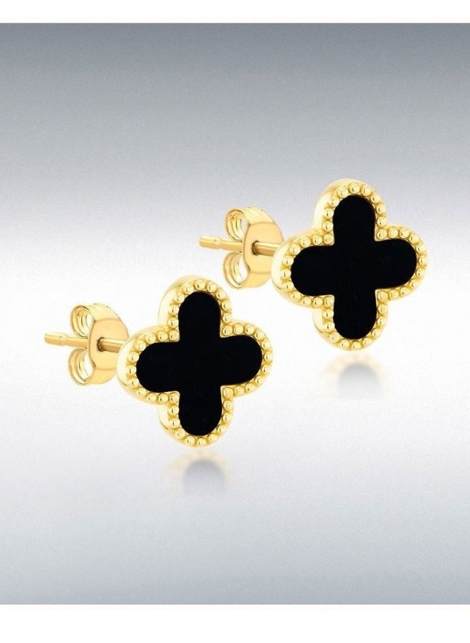 Generic Black Flower Design Steel Hoop Earrings for Women, Cute Hoop Earrings for Women and Girls  - Image 3