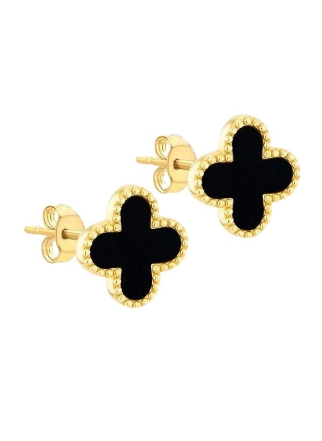 Generic Black Flower Design Steel Hoop Earrings for Women, Cute Hoop Earrings for Women and Girls  - Image 1