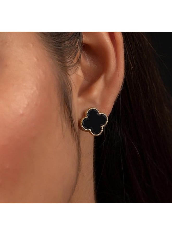 Generic Black Flower Design Steel Hoop Earrings for Women, Cute Hoop Earrings for Women and Girls  - Image 4