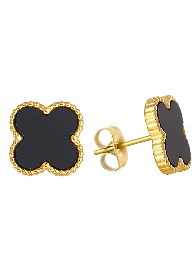 Generic Black Flower Design Steel Hoop Earrings for Women, Cute Hoop Earrings for Women and Girls  - Image 2