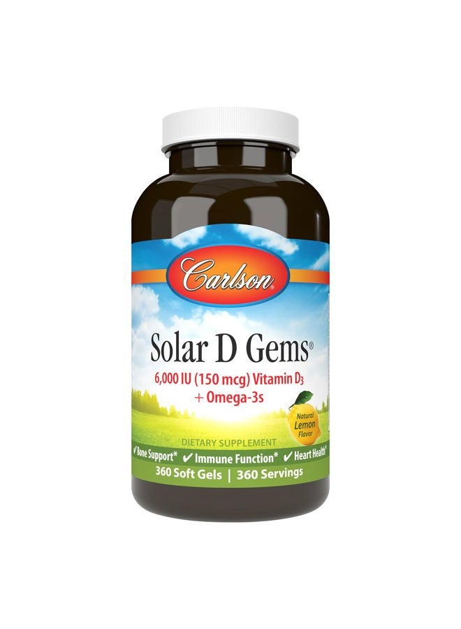 Carlson , Solar D Gems®, Vitamin D3 + Omega-3s, Natural Lemon, 360 Soft Gels - Image 1