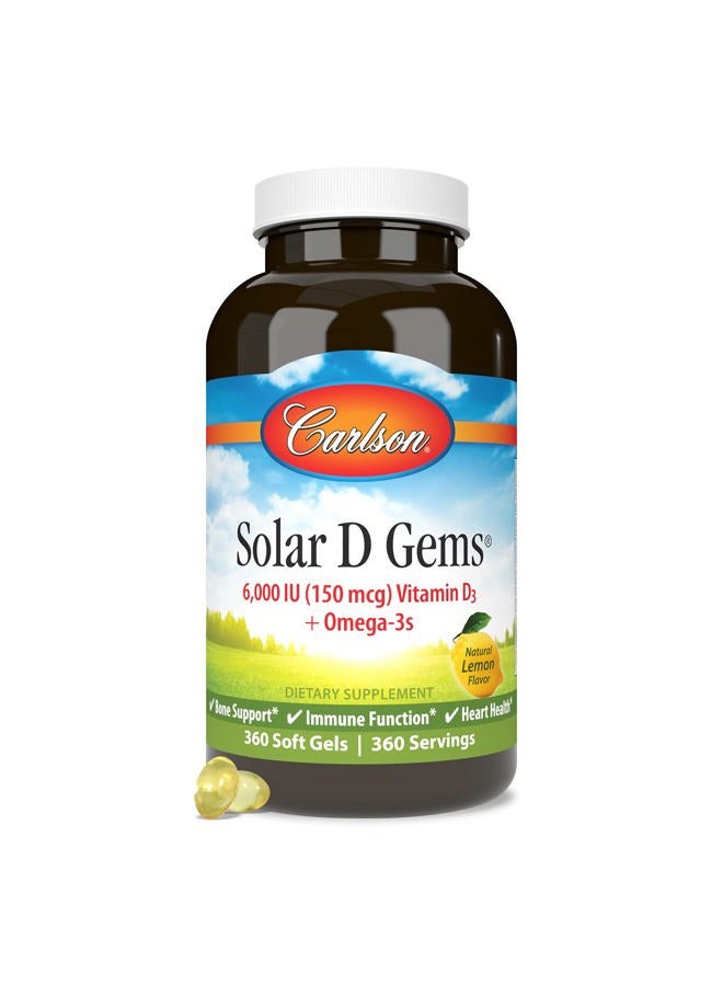 Carlson , Solar D Gems®, Vitamin D3 + Omega-3s, Natural Lemon, 360 Soft Gels - Image 5