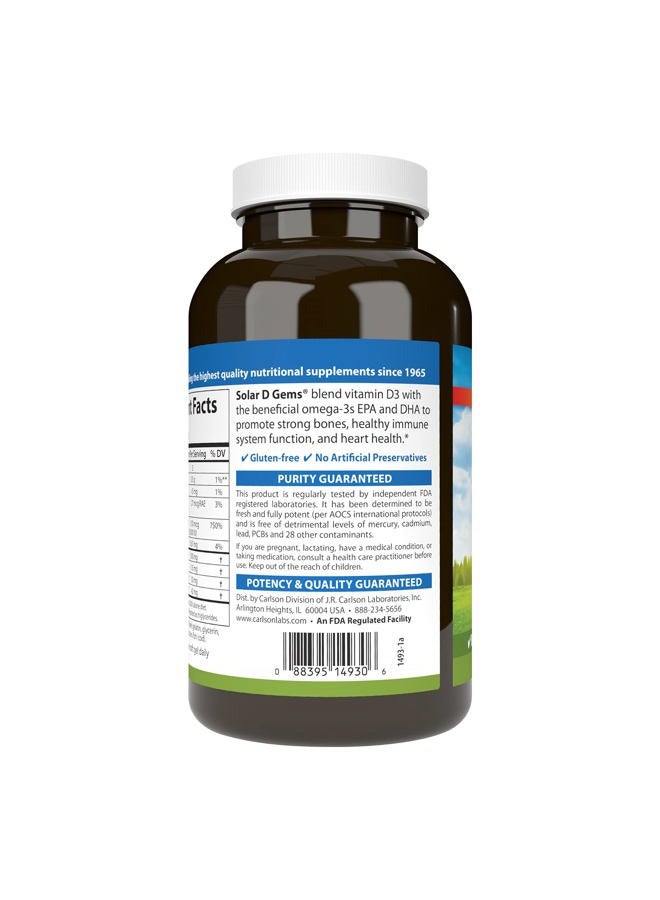 Carlson , Solar D Gems®, Vitamin D3 + Omega-3s, Natural Lemon, 360 Soft Gels - Image 3