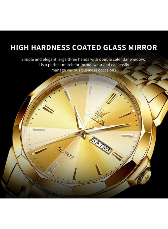 OLEVS Men Gold Watch Easy Read Business Dress Analog Quartz Stainless Steel Waterproof Luminous Calendar Luxury Casual Wrist Watch Male - Image 3