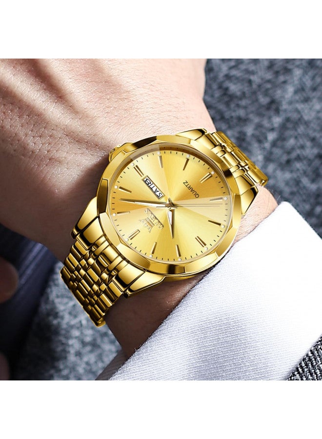 OLEVS Men Gold Watch Easy Read Business Dress Analog Quartz Stainless Steel Waterproof Luminous Calendar Luxury Casual Wrist Watch Male - Image 1