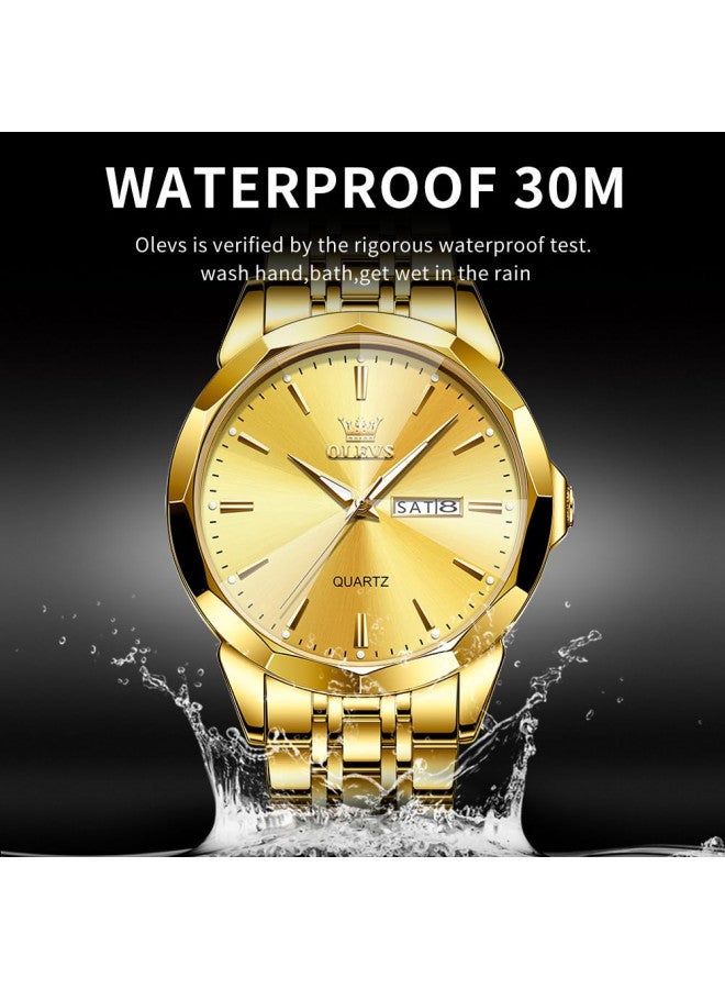 OLEVS Men Gold Watch Easy Read Business Dress Analog Quartz Stainless Steel Waterproof Luminous Calendar Luxury Casual Wrist Watch Male - Image 4