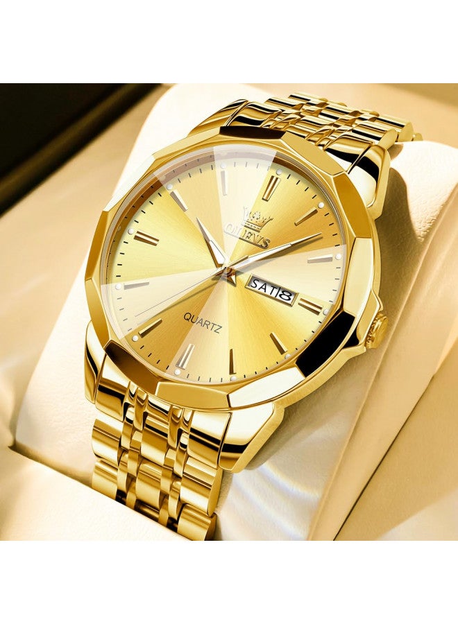 OLEVS Men Gold Watch Easy Read Business Dress Analog Quartz Stainless Steel Waterproof Luminous Calendar Luxury Casual Wrist Watch Male - Image 2